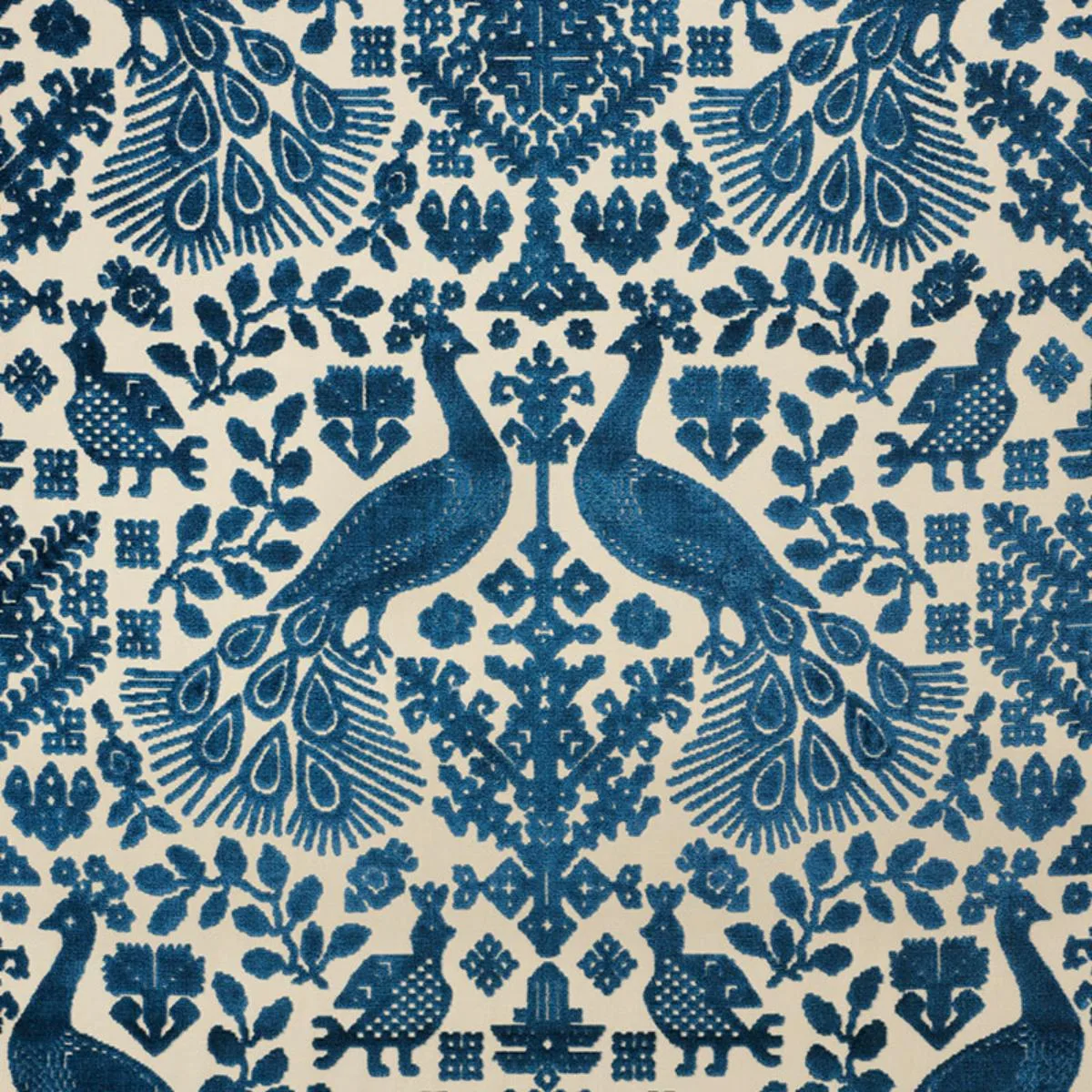 Schumacher 72973 Pavone Velvet Peacock fabric swatch