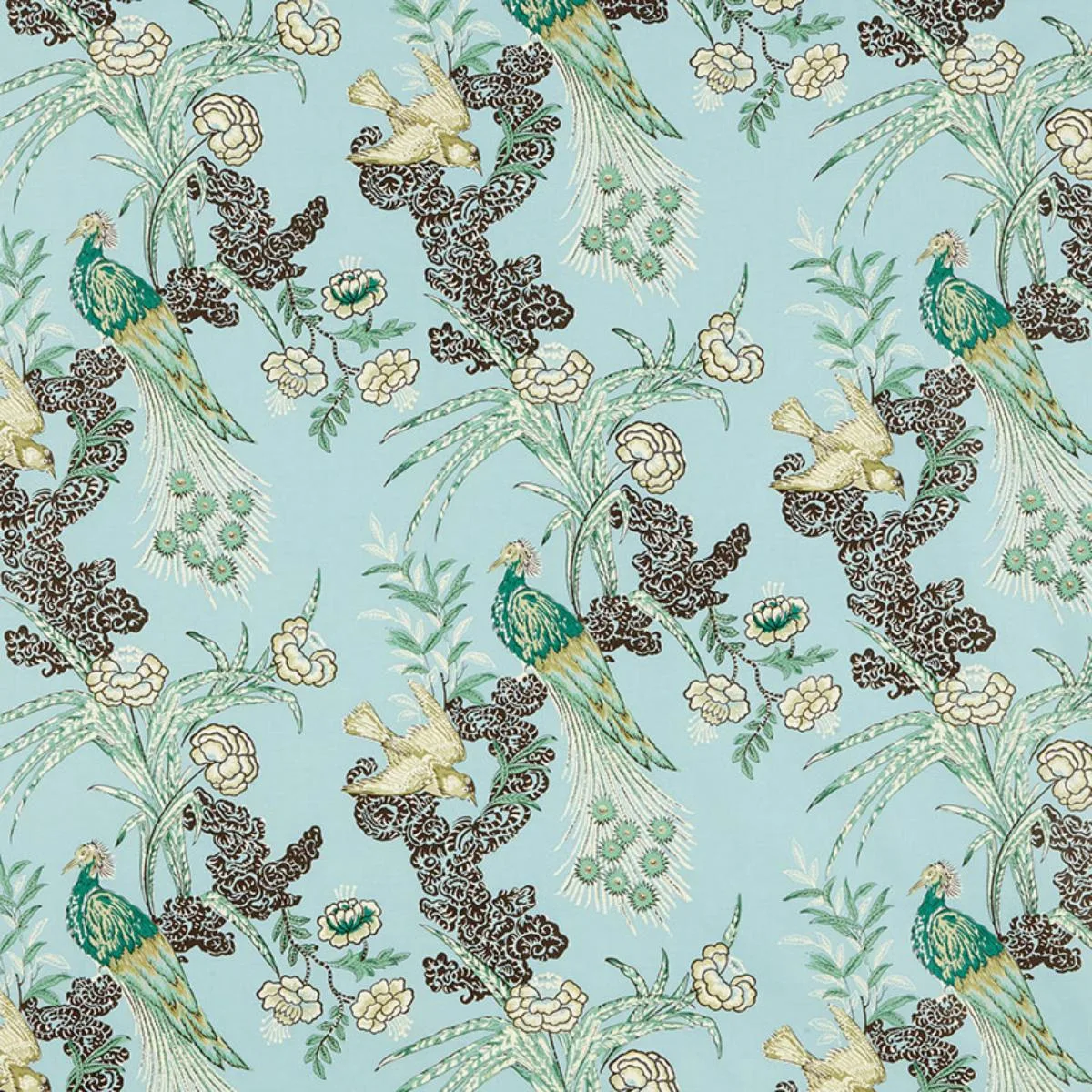 Schumacher 175912 Peacock Aqua fabric swatch