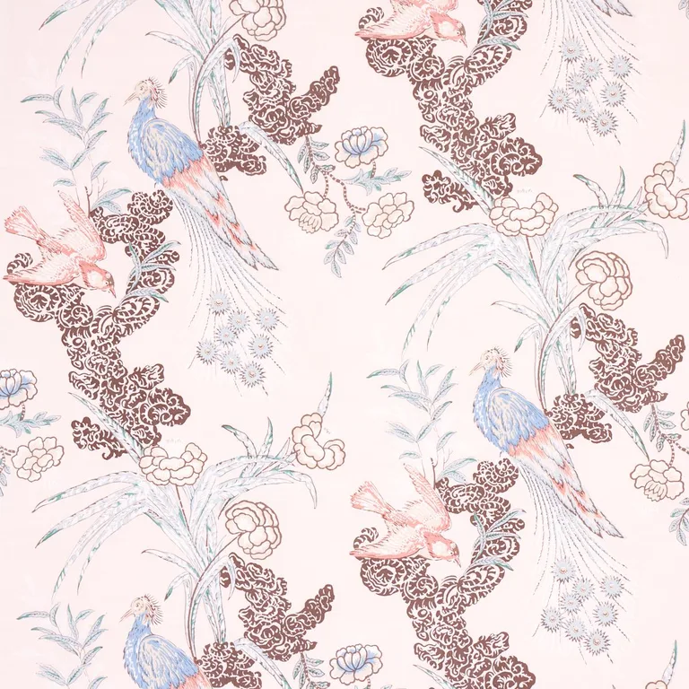 Schumacher 175916 Peacock Blush fabric swatch