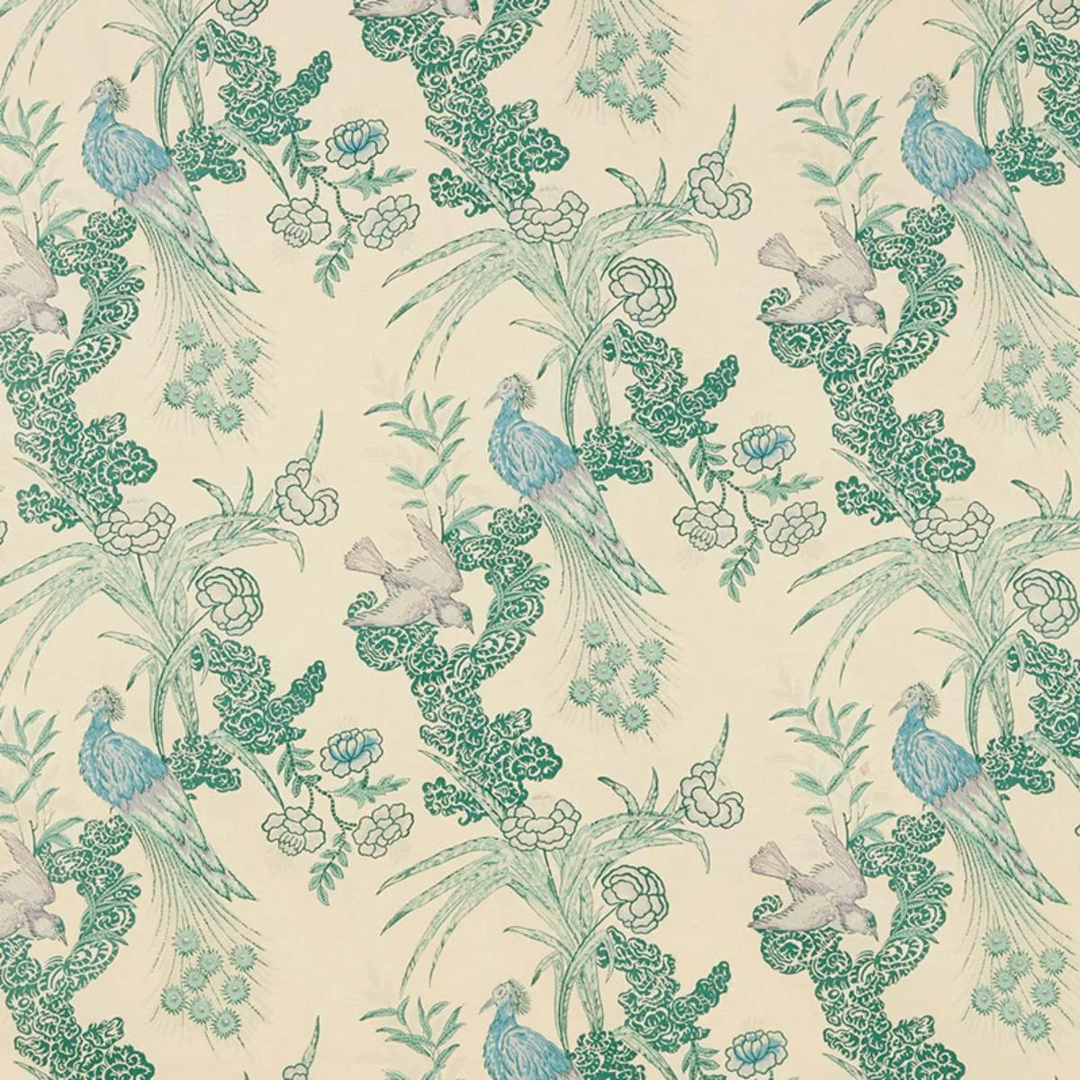 Schumacher 175913 Peacock Cream fabric swatch