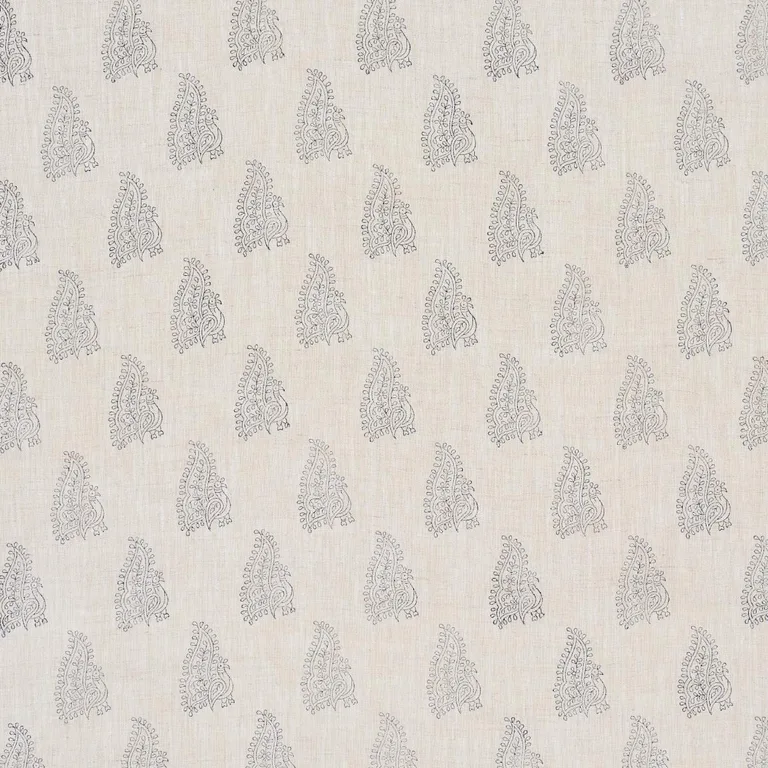 Schumacher 181830 Peacock Linen Hand Blocked Print Navy & Flax fabric swatch