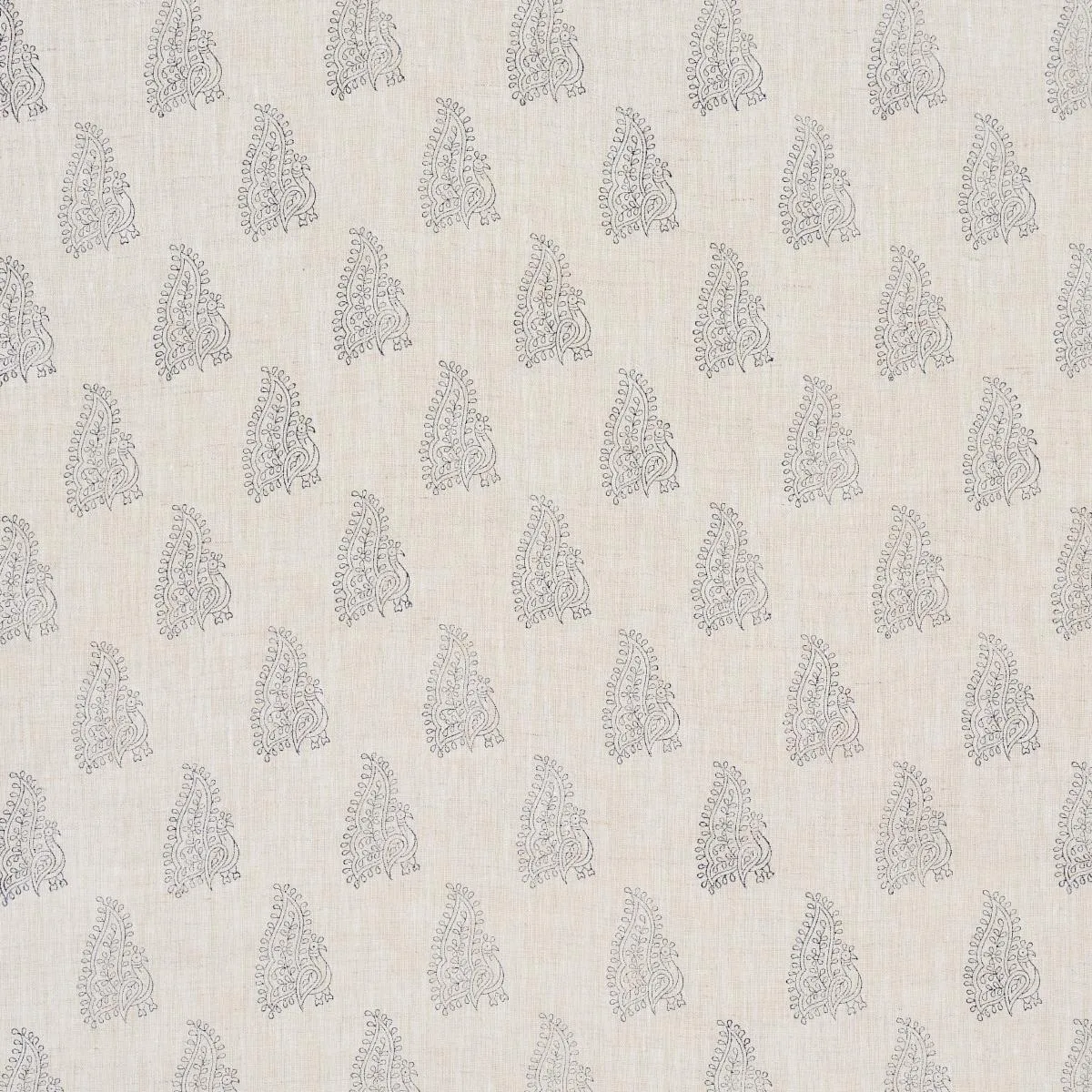 Schumacher 181830 Peacock Linen Hand Blocked Print Navy & Flax fabric swatch