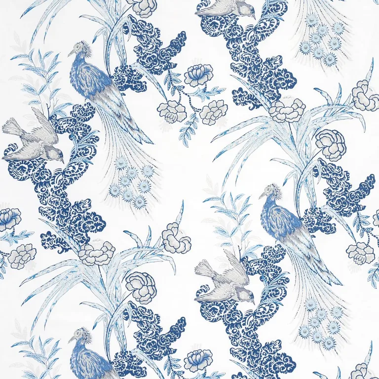 Schumacher 175915 Peacock Porcelain fabric swatch