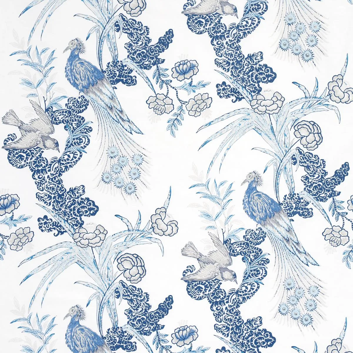 Schumacher 175915 Peacock Porcelain fabric swatch