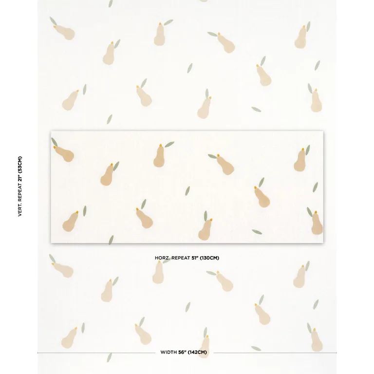 Schumacher 182391 Pears Hand Block Print Buff And Sage On White fabric swatch