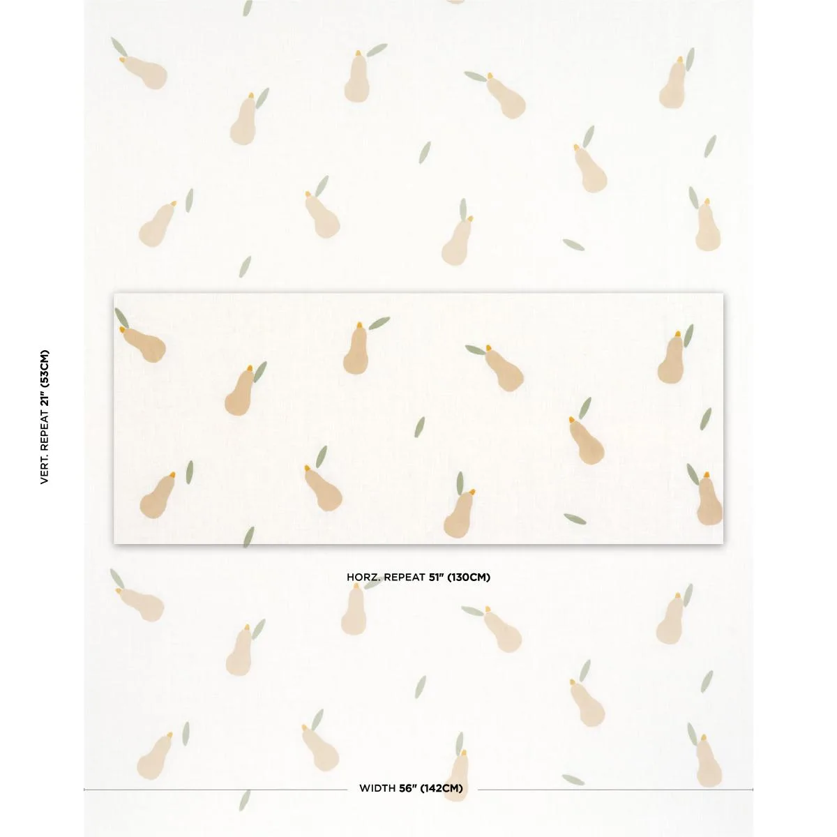 Schumacher 182391 Pears Hand Block Print Buff And Sage On White fabric swatch