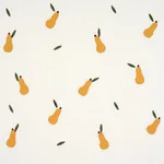 Schumacher 182390 Pears Hand Block Print Green And Ochre On White fabric swatch