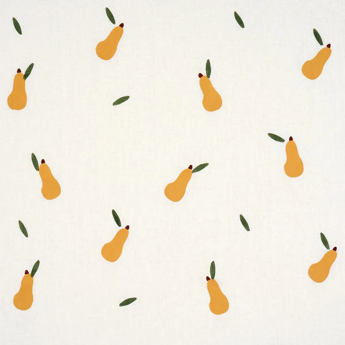 Schumacher 182390 Pears Hand Block Print Green And Ochre On White fabric swatch