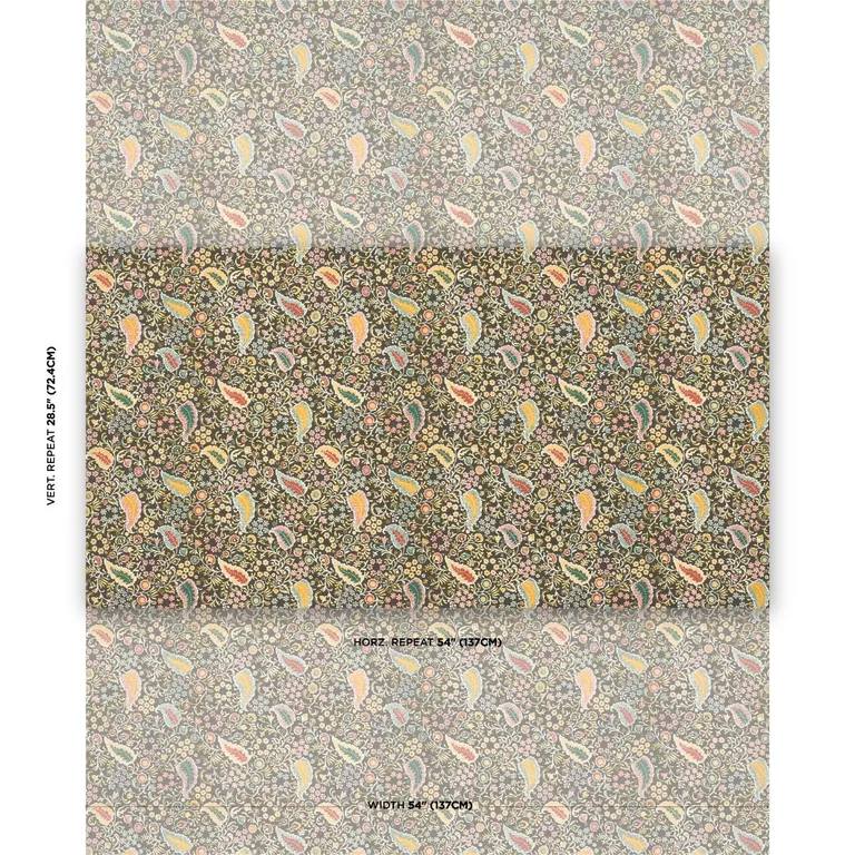 Schumacher 182430 Peggy Paisley Graphite fabric swatch