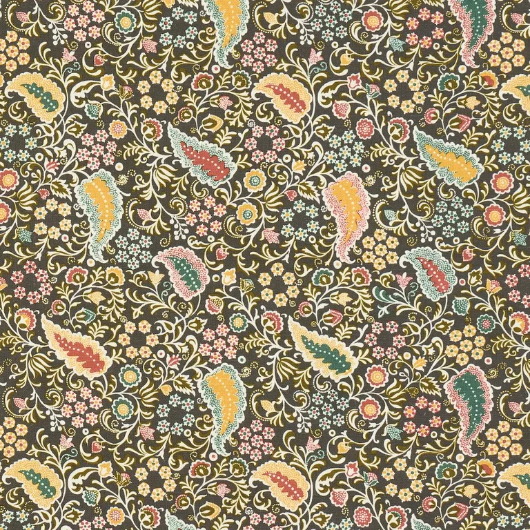 Schumacher 182430 Peggy Paisley Graphite fabric swatch