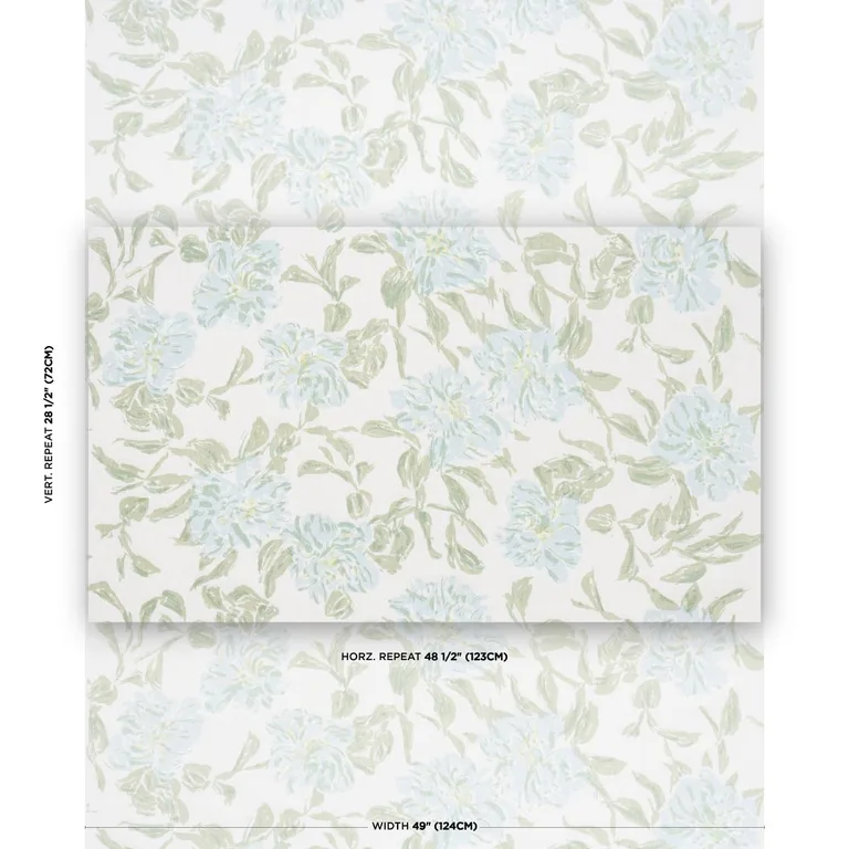 Schumacher TL400070 Peony Green & Soft Blue fabric swatch