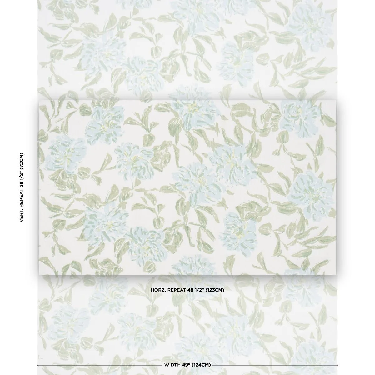 Schumacher TL400070 Peony Green & Soft Blue fabric swatch