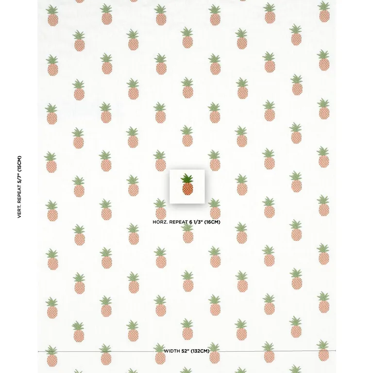 Schumacher 81530 Pineapple Embroidery Apricot On Ivory fabric swatch