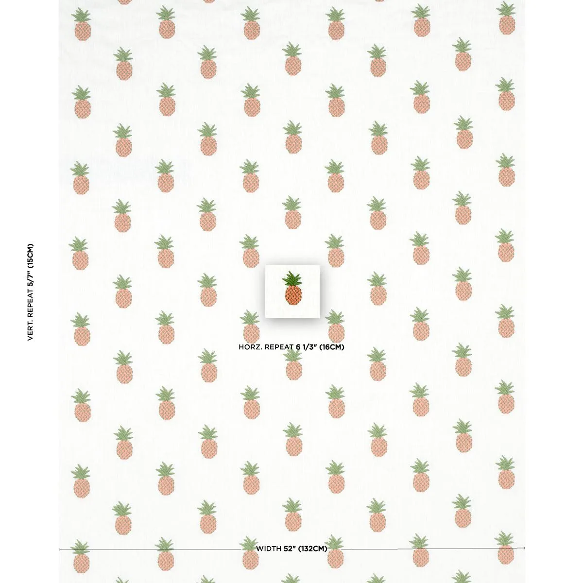 Schumacher 81530 Pineapple Embroidery Apricot On Ivory fabric swatch