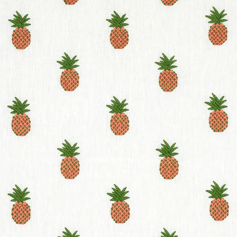 Schumacher 81530 Pineapple Embroidery Apricot On Ivory fabric swatch