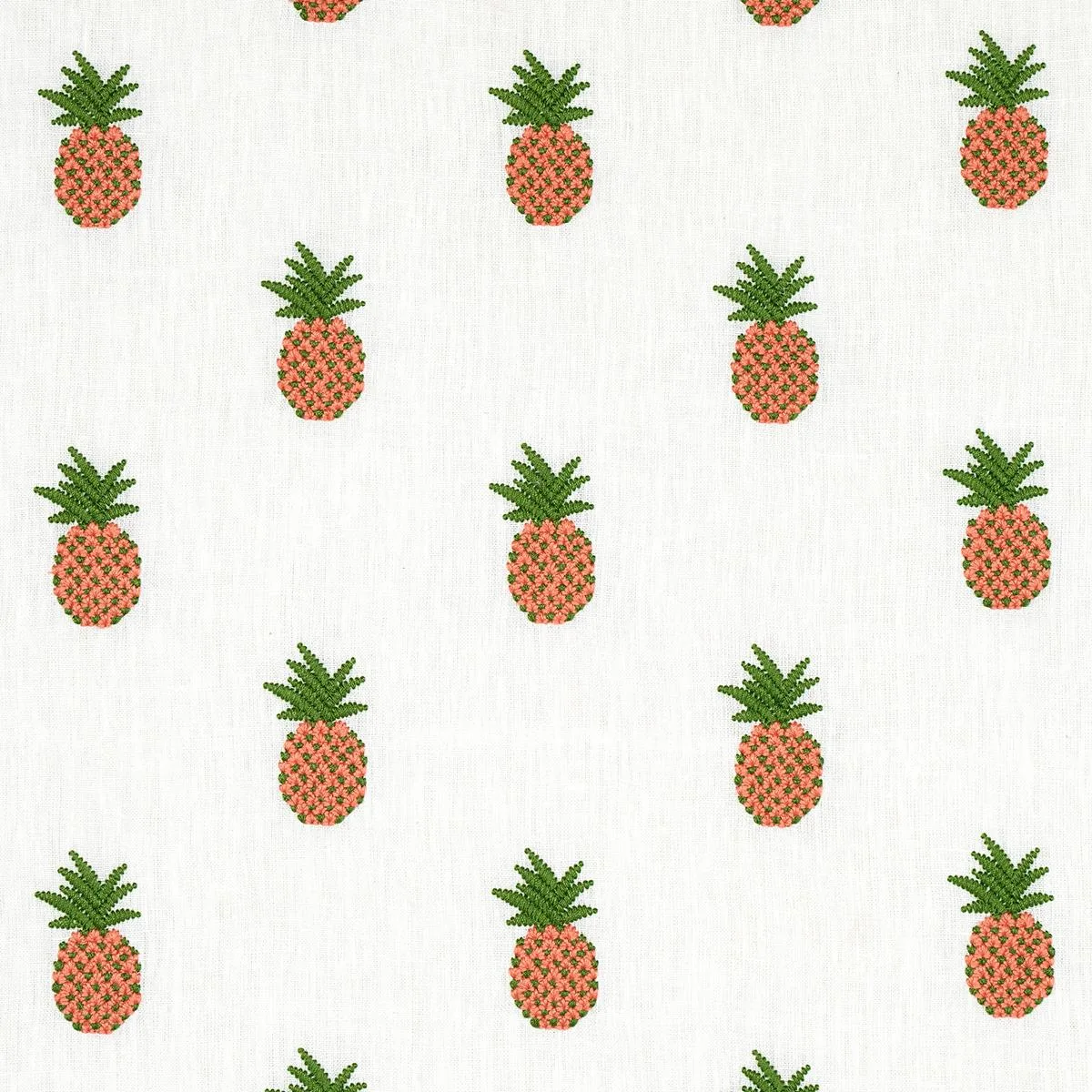 Schumacher 81530 Pineapple Embroidery Apricot On Ivory fabric swatch