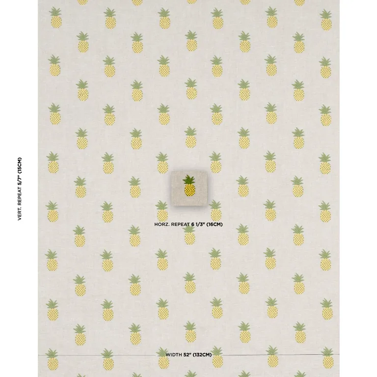 Schumacher 81531 Pineapple Embroidery Green On Natural fabric swatch