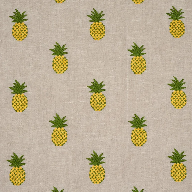 Schumacher 81531 Pineapple Embroidery Green On Natural fabric swatch