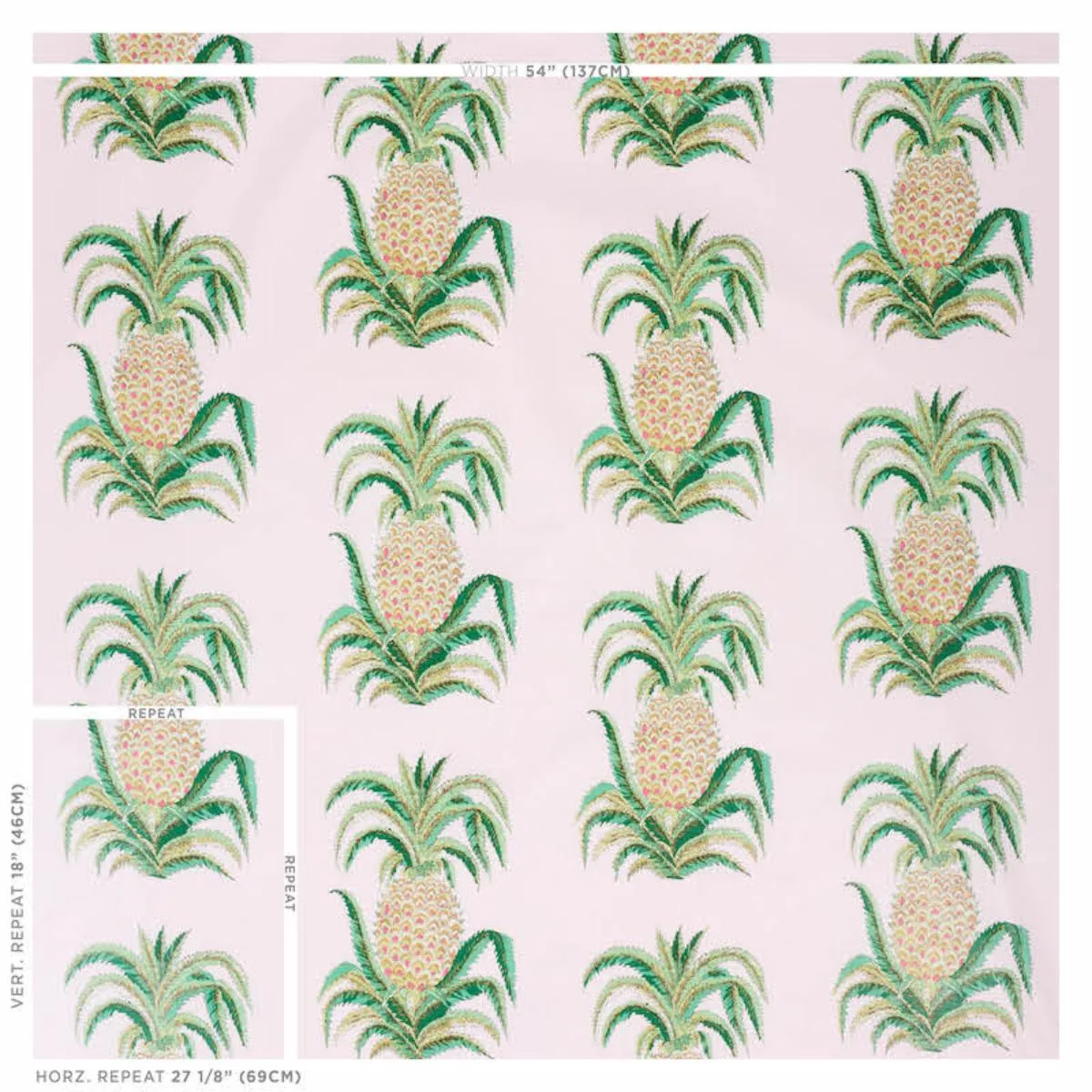 Schumacher 178802 Pineapples Chintz Blush fabric swatch