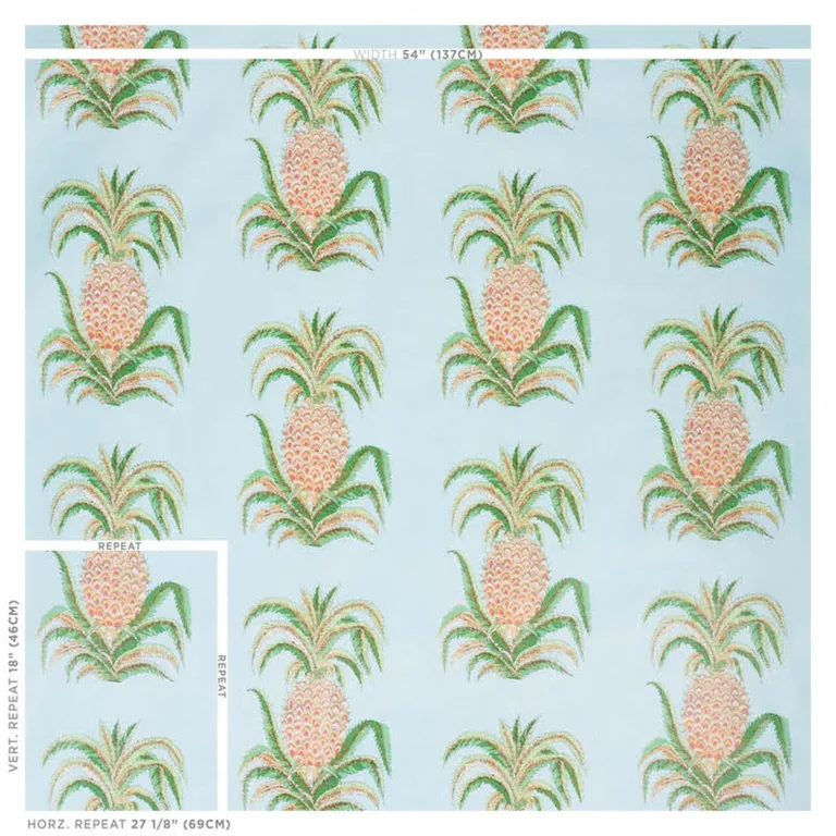 Schumacher 178801 Pineapples Chintz Sky fabric swatch