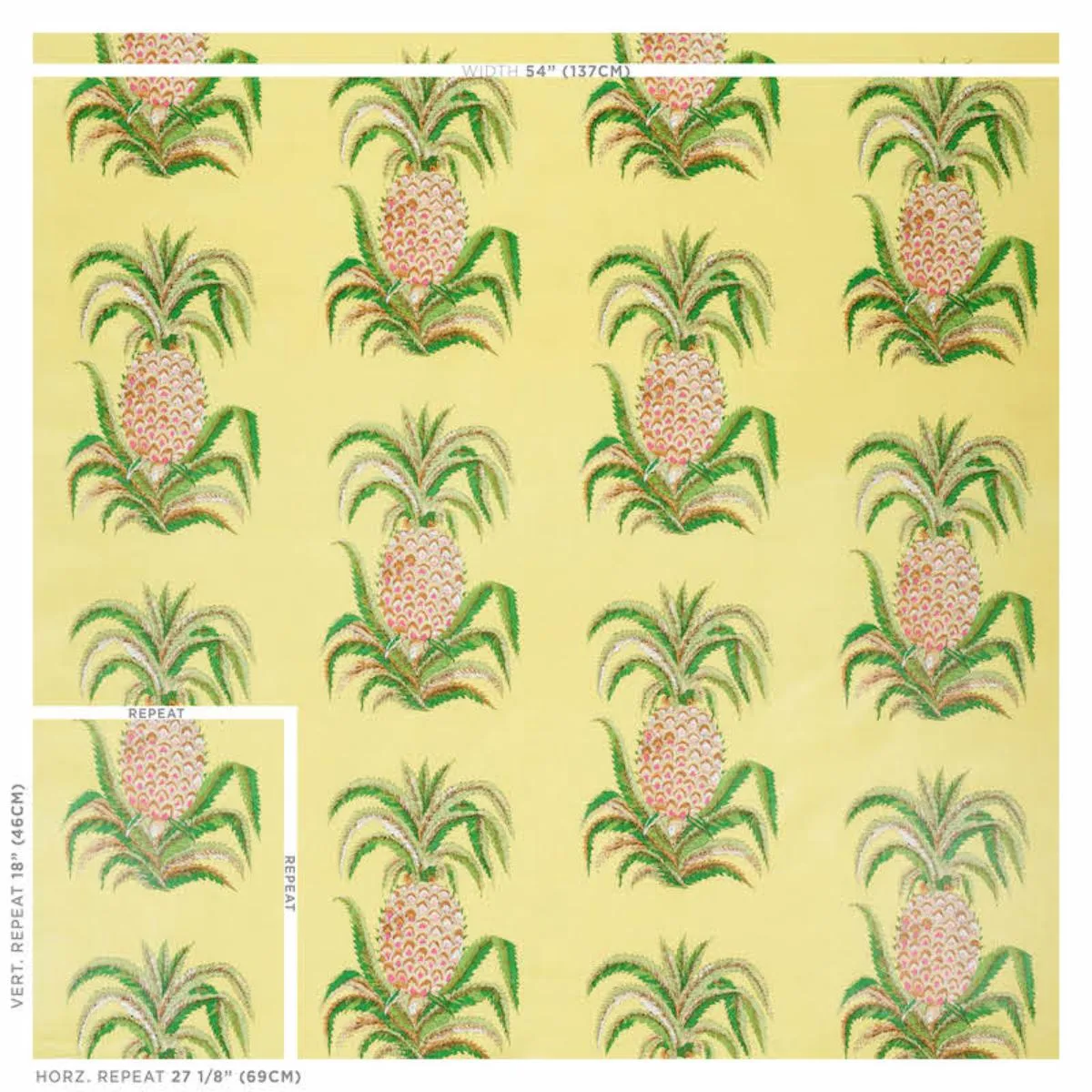 Schumacher 178803 Pineapples Chintz Yellow fabric swatch