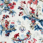 Schumacher 172853 Plaisirs De La Chine Bleu & Rouge fabric swatch