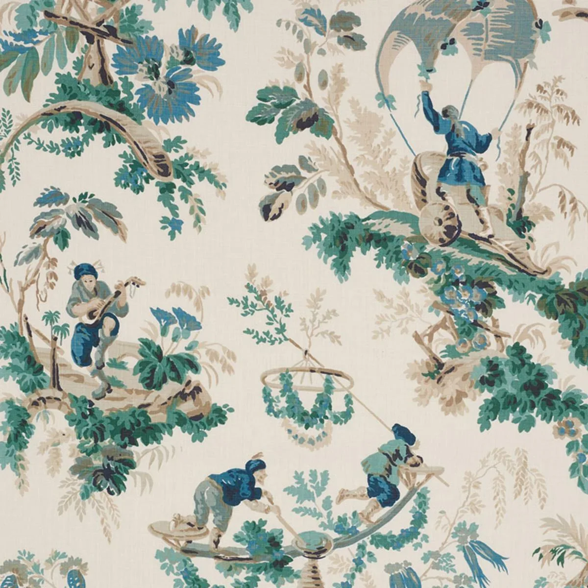 Schumacher 172854 Plaisirs De La Chine Emerald & Peacock fabric swatch