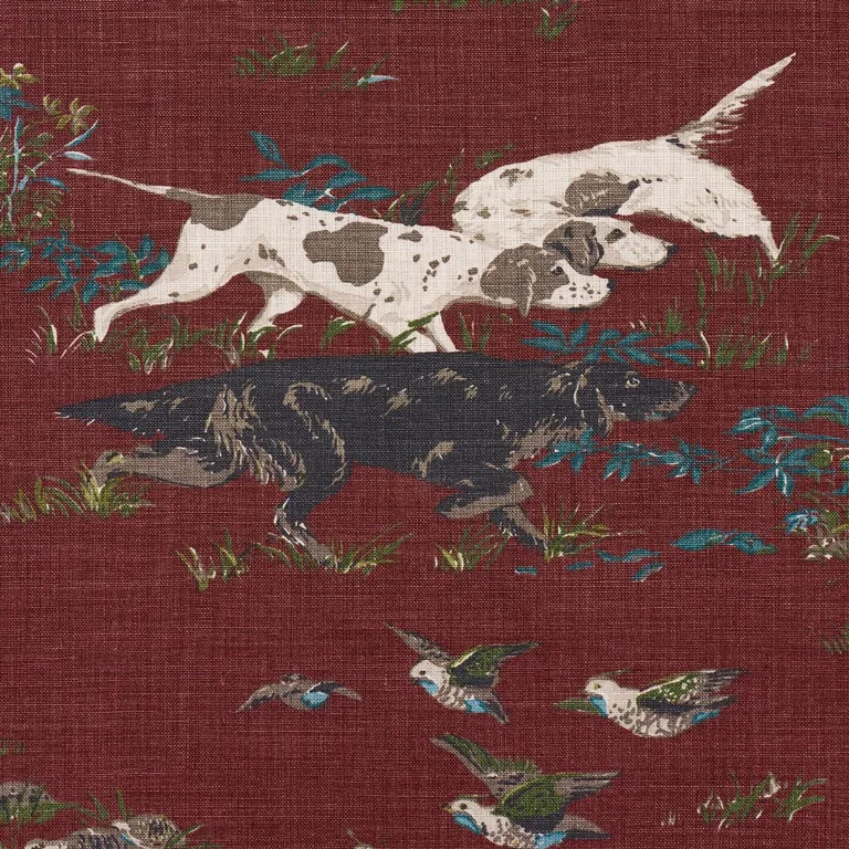 Schumacher 175165 Pointers Burgundy fabric swatch