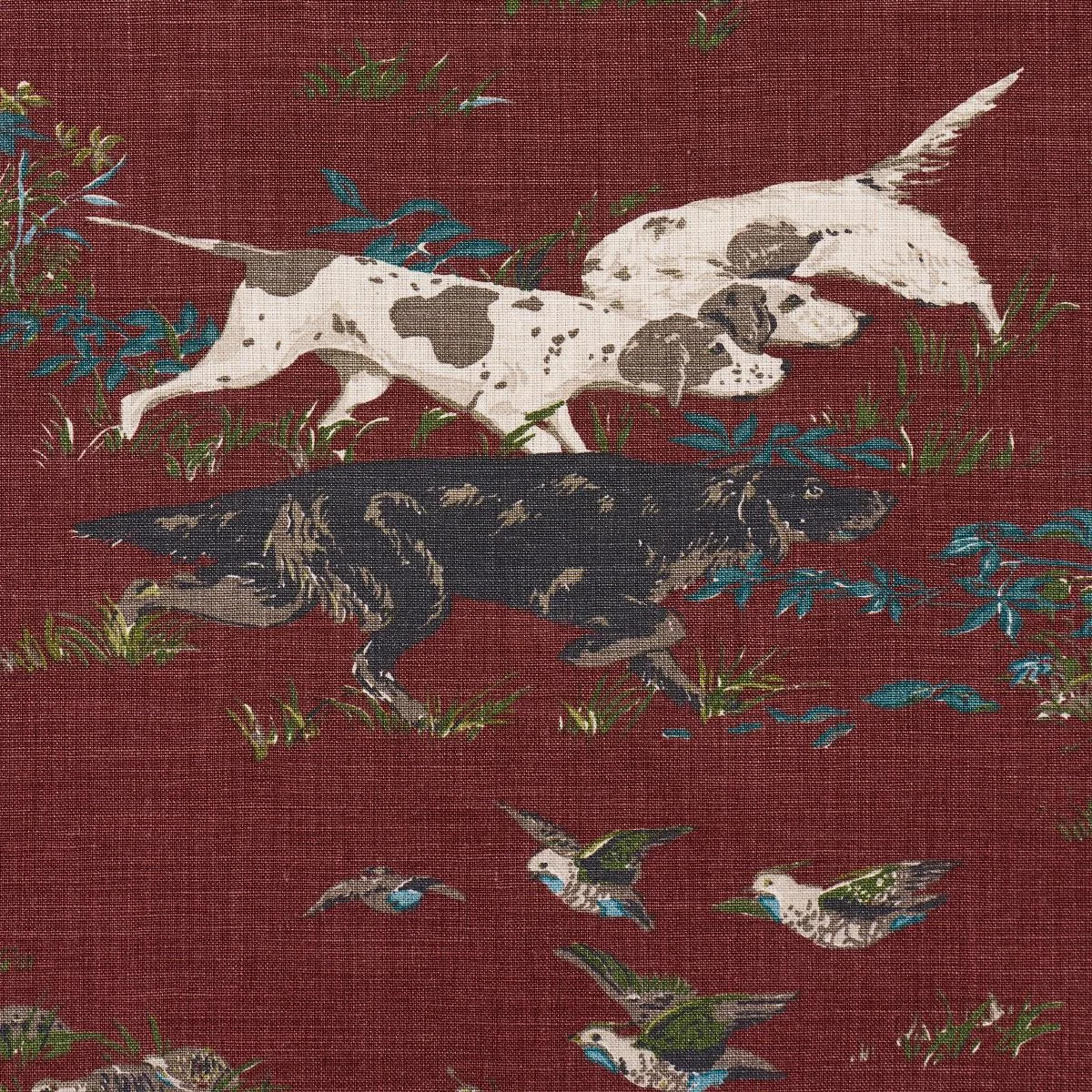 Schumacher 175165 Pointers Burgundy fabric swatch