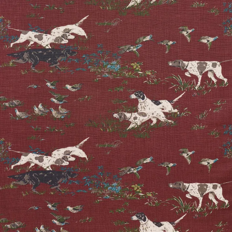 Schumacher 175165 Pointers Burgundy fabric swatch