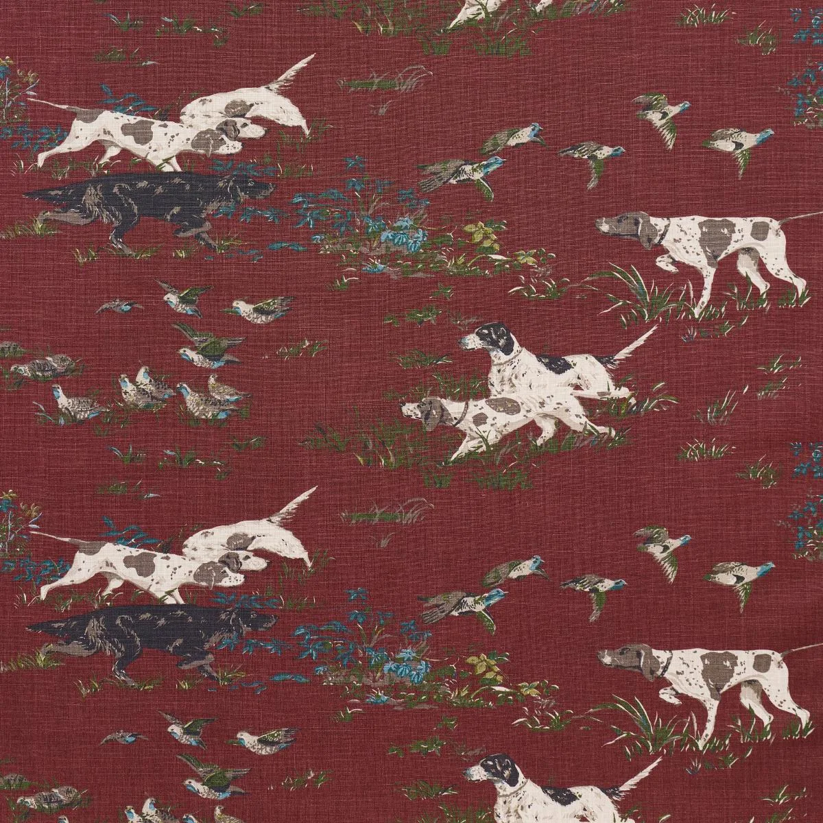 Schumacher 175165 Pointers Burgundy fabric swatch