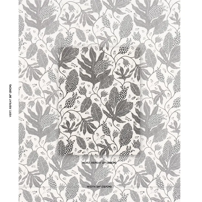 Schumacher 181653 Polka Dot Jungle Black & Cream fabric swatch
