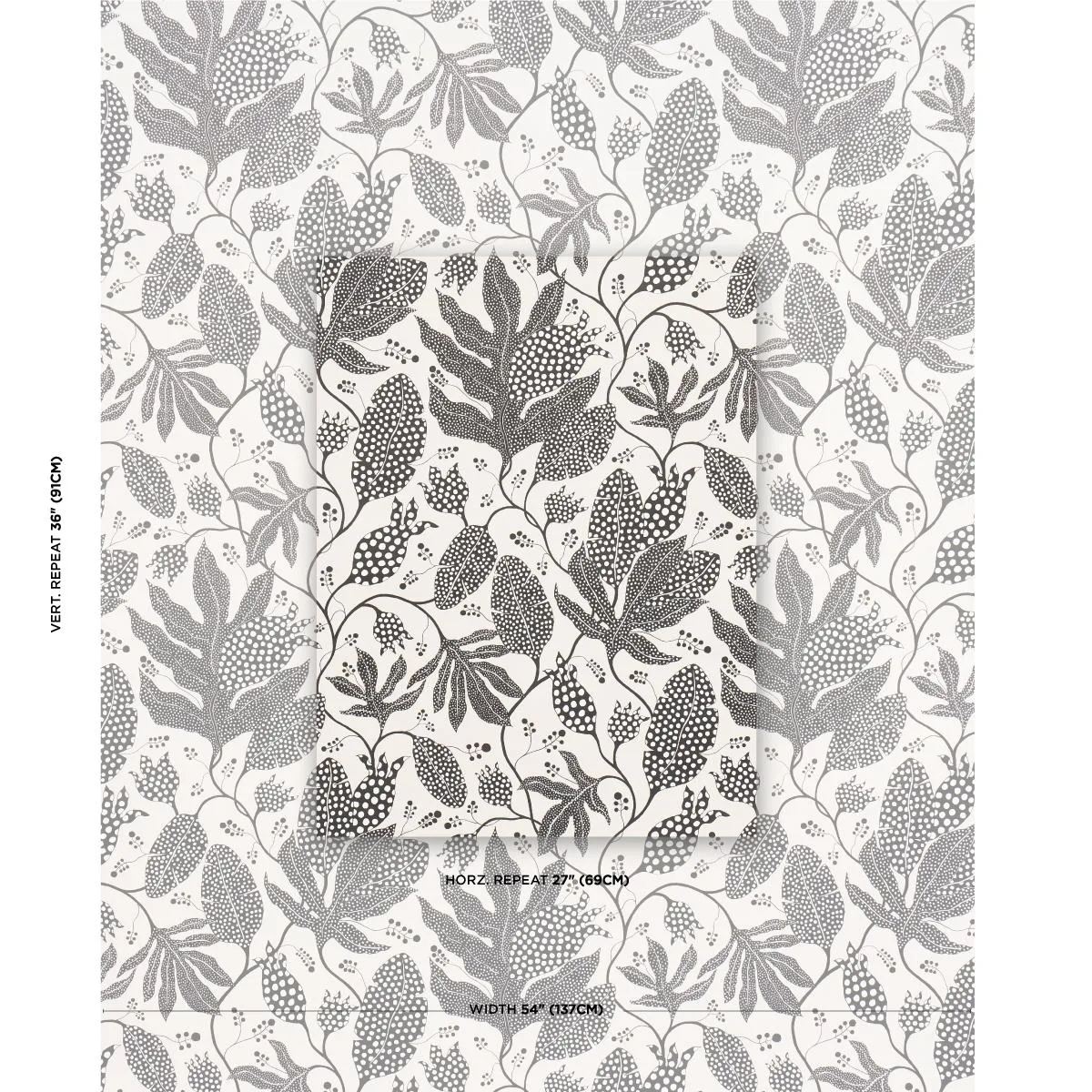 Schumacher 181653 Polka Dot Jungle Black & Cream fabric swatch