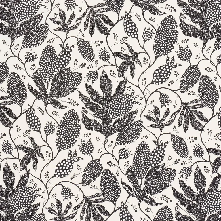 Schumacher 181653 Polka Dot Jungle Black & Cream fabric swatch