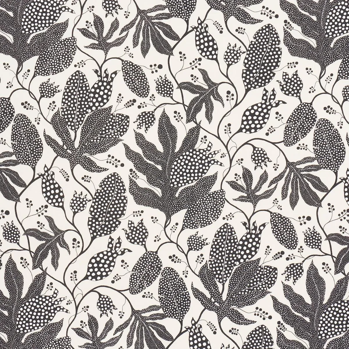 Schumacher 181653 Polka Dot Jungle Black & Cream fabric swatch