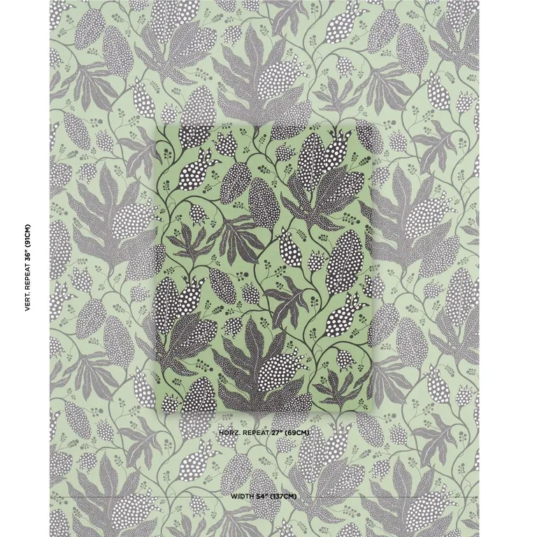Schumacher 181651 Polka Dot Jungle Black & Green fabric swatch