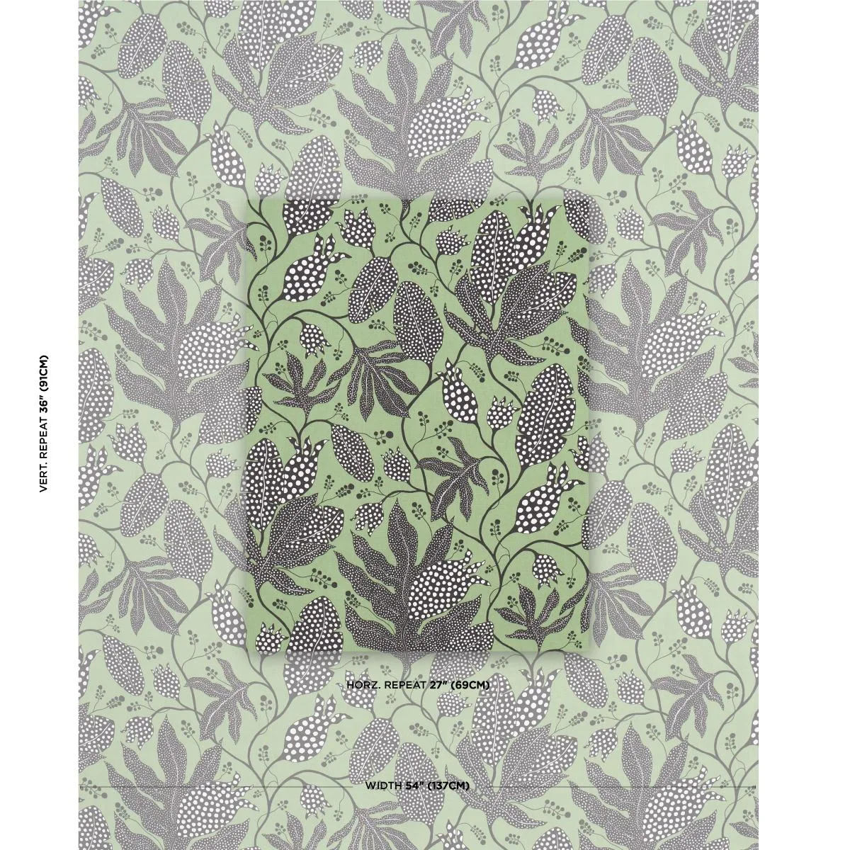 Schumacher 181651 Polka Dot Jungle Black & Green fabric swatch