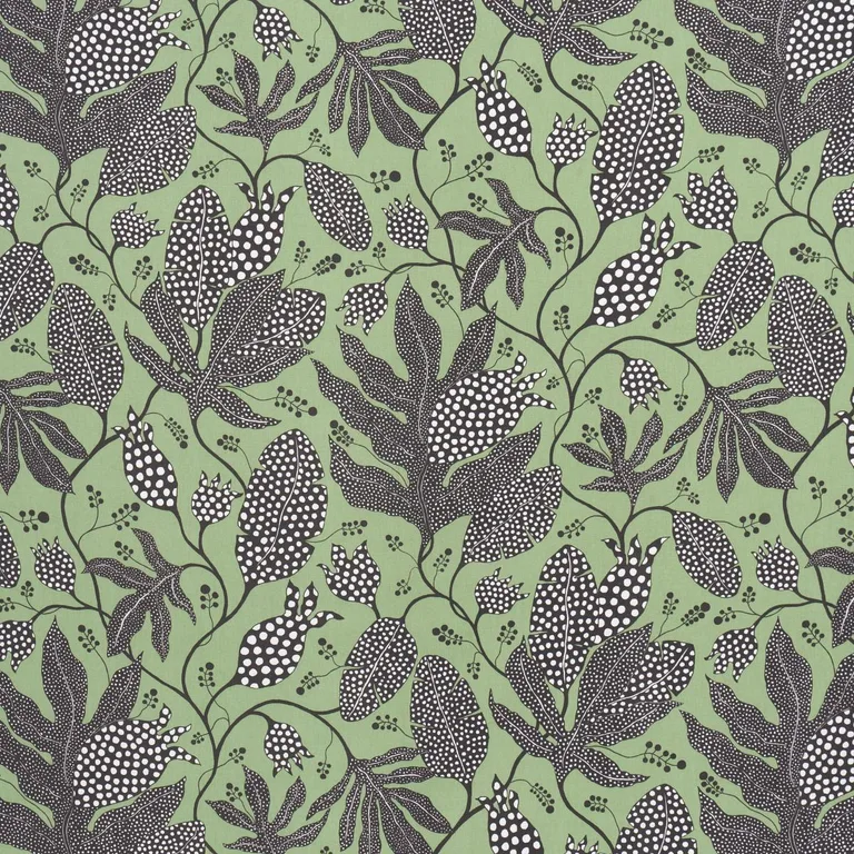 Schumacher 181651 Polka Dot Jungle Black & Green fabric swatch