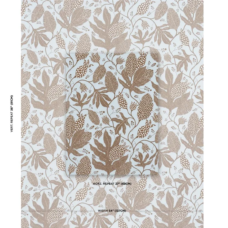 Schumacher 181650 Polka Dot Jungle Brown & Sky fabric swatch