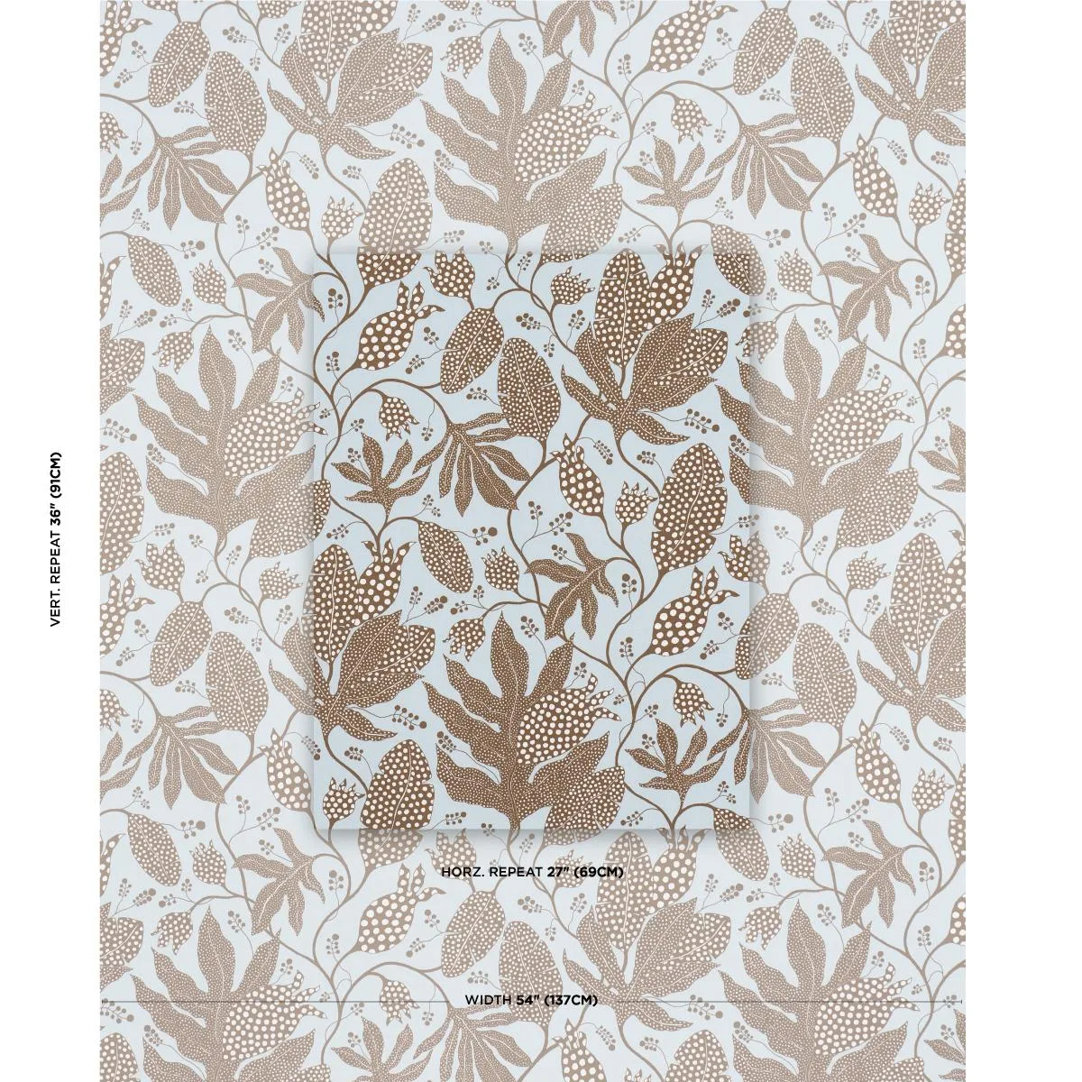 Schumacher 181650 Polka Dot Jungle Brown & Sky fabric swatch