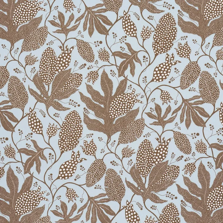 Schumacher 181650 Polka Dot Jungle Brown & Sky fabric swatch