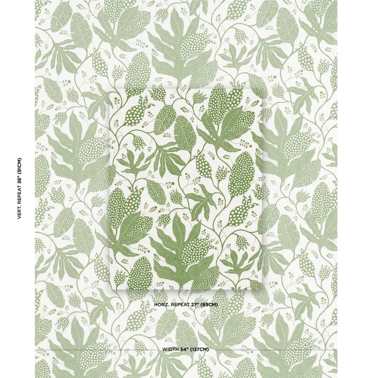 Schumacher 181652 Polka Dot Jungle Green & Ivory fabric swatch