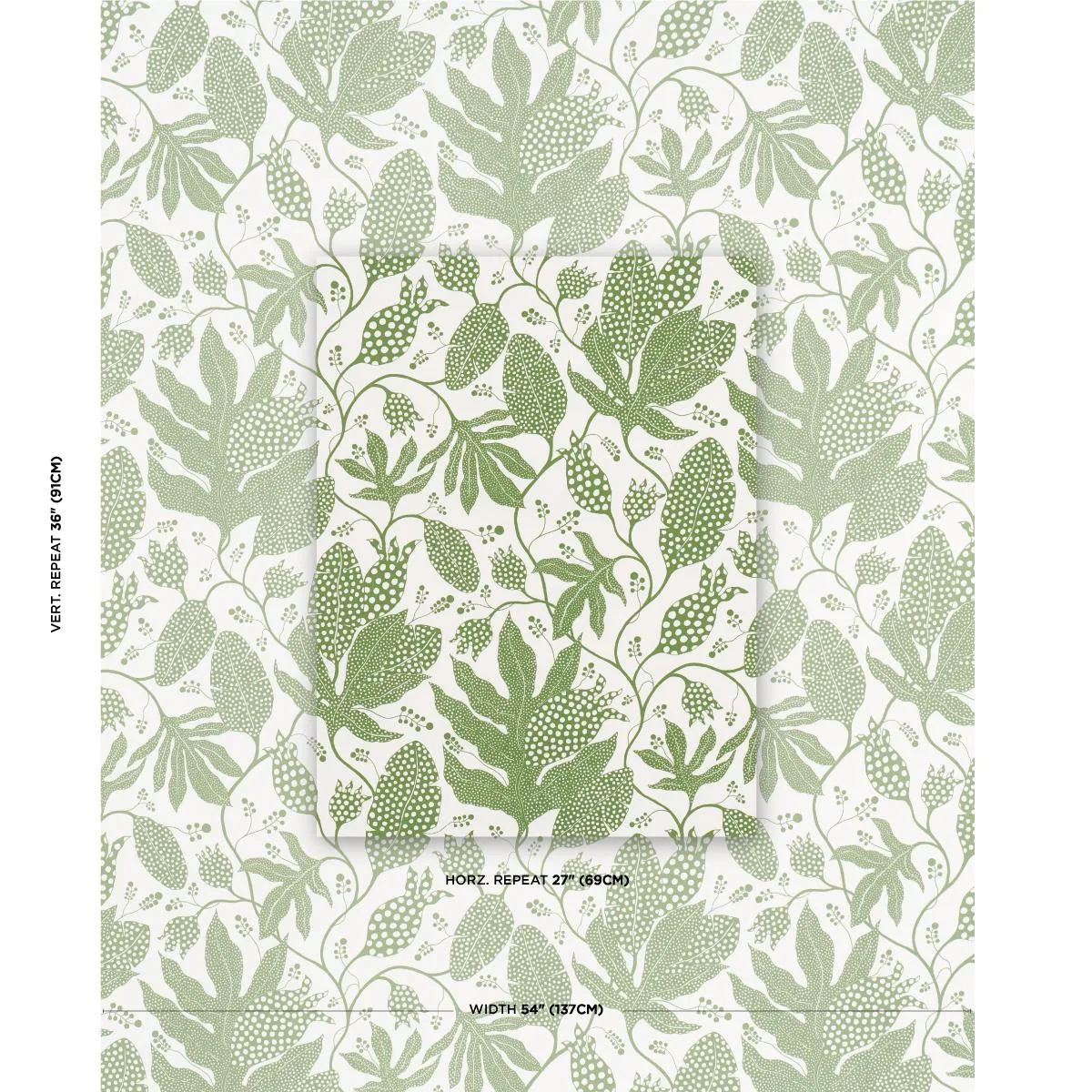 Schumacher 181652 Polka Dot Jungle Green & Ivory fabric swatch