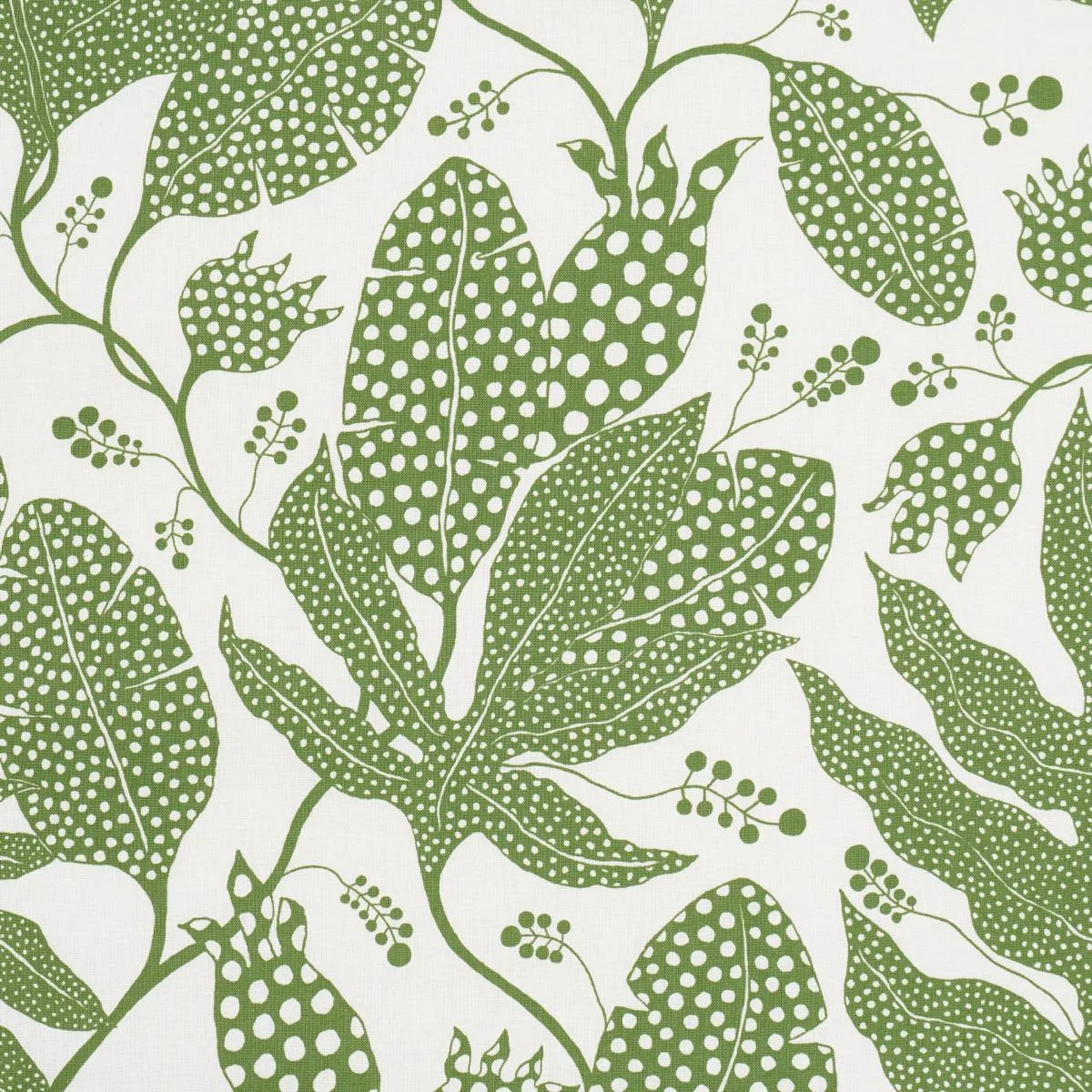 Schumacher 181652 Polka Dot Jungle Green & Ivory fabric swatch