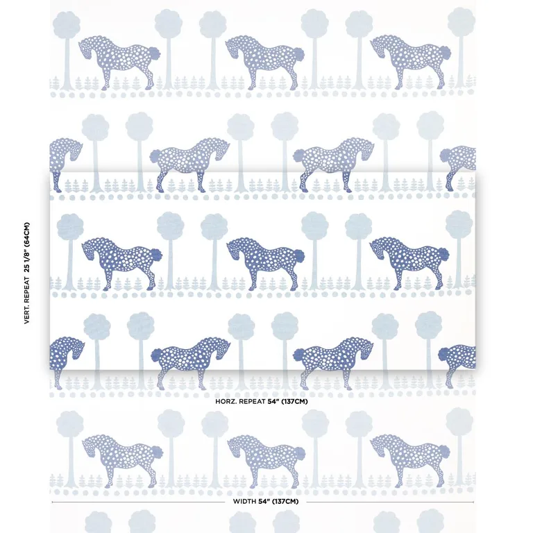 Schumacher 180901 Polka Dot Pony Blue fabric swatch