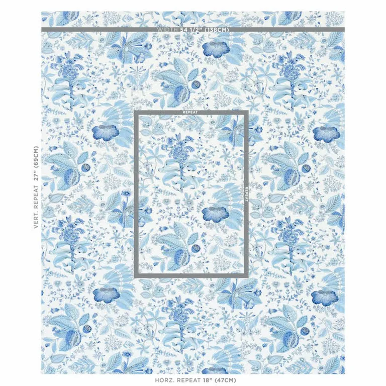 Schumacher 178124 Pomegranate Botanical Blue fabric swatch