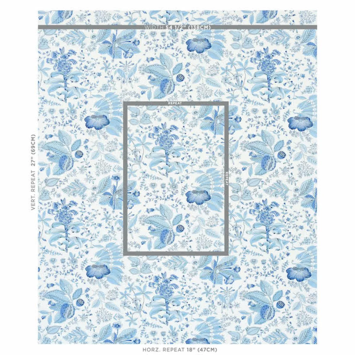Schumacher 178124 Pomegranate Botanical Blue fabric swatch