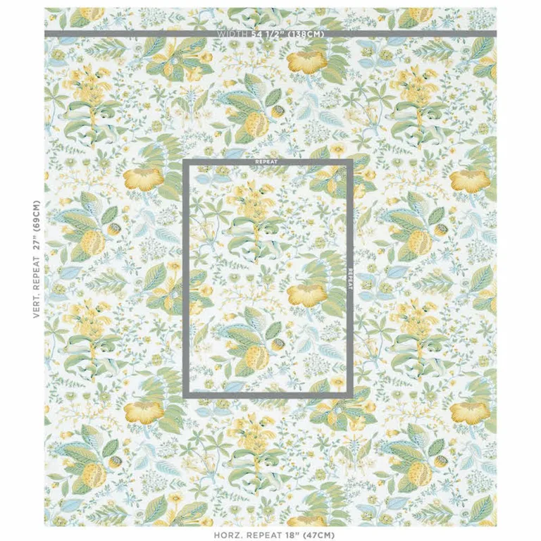 Schumacher 178123 Pomegranate Botanical Citron fabric swatch