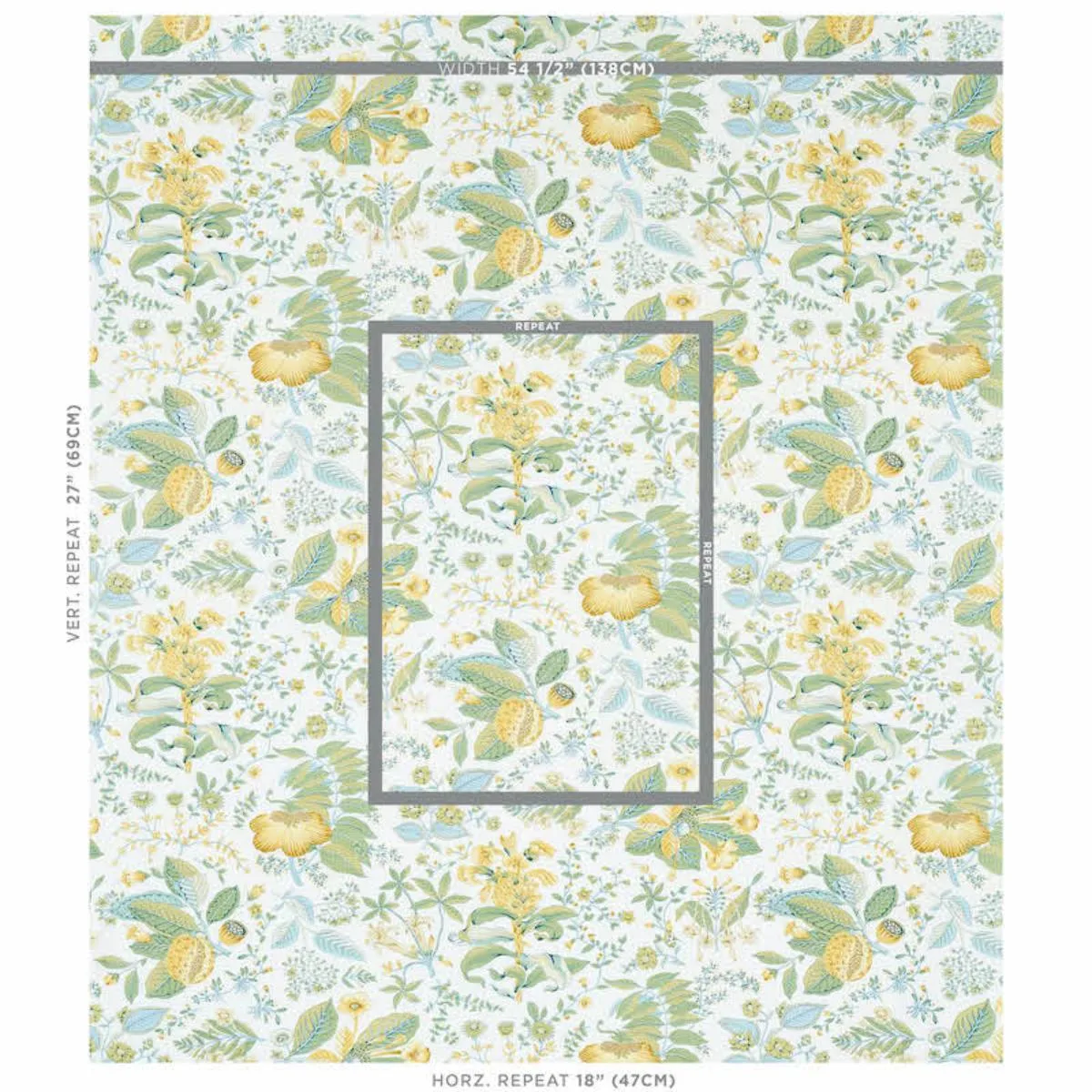Schumacher 178123 Pomegranate Botanical Citron fabric swatch