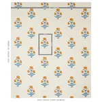 Schumacher 179841 Poppy Hand Block Print Mustard & Sky fabric swatch